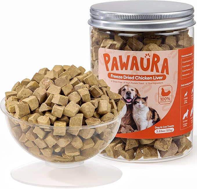 Freeze Dried Chicken Liver Treats for Dogs & Cats,3.53oz | Single Ingredient, High-Protein, Grain-Free, All-Natural Pet Snack, Resealable Tub, Great for Training or Meal Topper