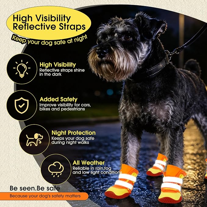 Lelepet 4pcs Dog Shoes for Hot Pavement,Dog Booties for Small Size Dogs | Reflective Paw Protector for Outdoor Walking/Hiking,Anti-Slip Puppy Shoes with Secure Double-Straps,Orange,L