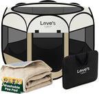 Love's cabin Dog Playpen with Washable Pee Pad, Puppy Pet Cat Playpen Small Dogs Tent Crate Indoor/Outdoor, Portable Pop Up Kennel with Carrying Case for Cats/Rabbits(Khaki,Small with pad)