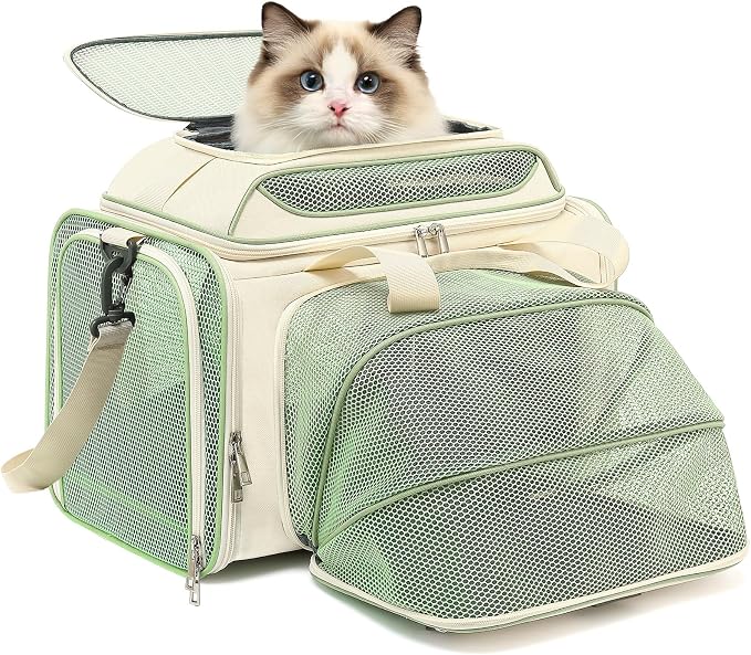 18x11x11 Small Cat/Dog/Pet Carrier – Airline Approved, Collapsible with Expandable Top and Sides. Soft-Sided Travel Puppy Carry Bag, Small Animal Rabbit Kennel Carrying Case, Kitten Mesh Cage