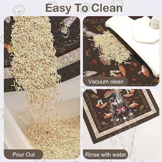 Glittme Cat Litter Mat with Non-Slip Bottom Litter Box Mat 33"X22" Litter Trapping Mat Easy to Clean Washable Cat Food Mat for Kitty,L