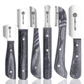 FJ Professional Stripping Knife kit (6 pieces set) for Dogs & Pets, Wooden Handle Grip with Stainless Steel Blade (Right handed) (Black)