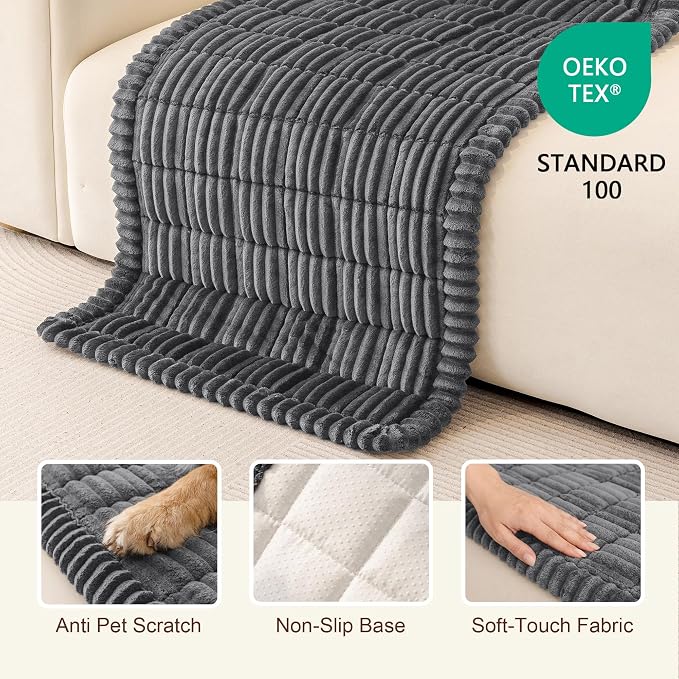 Couch Cover for Dogs, Washable Pet Sofa Covers for 3 Cushion Couch | Non Slip Dog Couch Covers for Sofa, Furniture Protector Against Fur, Dirt , Pet Friendly, Dark Grey, 27.6" x 70.9"