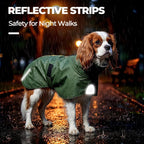 PU Dog Raincoat, Non-Toxic & Odorless Waterproof Vest, Adjustable High Neck and Hook & Loop Belly Closure for Rainy Potty Breaks & Wet Weather Outdoor Walks (Olive Green, X-Small)