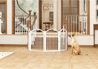 BHG Metal No-Assembly Freestanding Dog Gate with Door Walk Through, Extra Wide 96", Extra Tall 32" Pet Gate, Accordion Puppy Folding Playpen Dog Fence for Indoor & Outdoor, with 2PCS Support
