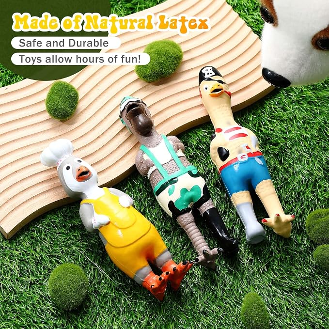 Silipull 3 Pcs Rubber Chicken Squeaky Dog Toys Screaming Chicken Latex Soft Rubber Chew Molar Toys Interactive Pet Funny Squawkers Cute Dog Gifts for Small Medium Birthday (Cosplay Style)