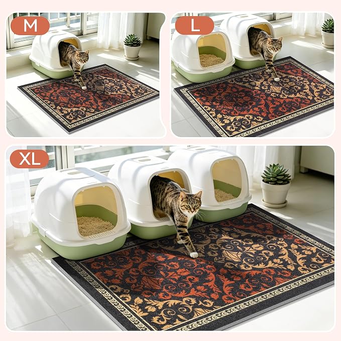 Cat Litter Mat, 24"x15" High-Density PVC Cat Litters Trapping Mat, Waterproof & Non-Slip Backing, Litter Box Catcher, Soft on Kitty Paws, Easy Washable Pet Supplies Brown-Green