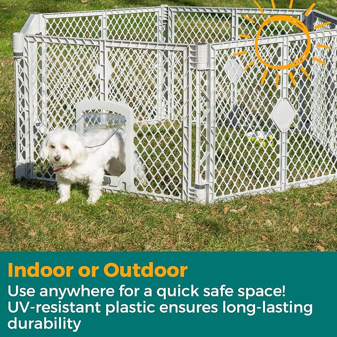 MyPet Petyard Passage: 5.5 Ft. Wide Customizable Folding Dog Playpen with Passage Flap-Door for Indoor/Outdoor. Made in USA. 6-Panel Puppy Playpen. Freestanding Play Pen Dog Gate 26" Tall, Light Gray