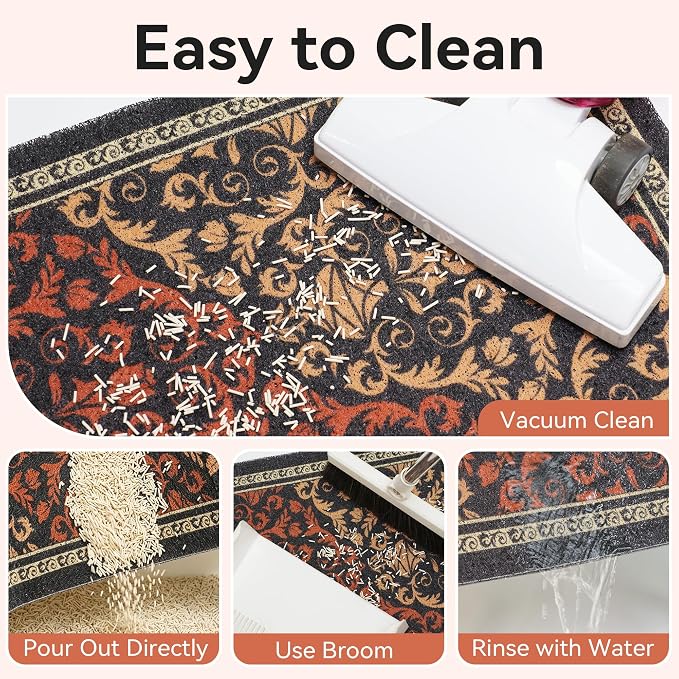 Cat Litter Mat, 24"x15" High-Density PVC Cat Litters Trapping Mat, Waterproof & Non-Slip Backing, Litter Box Catcher, Soft on Kitty Paws, Easy Washable Pet Supplies Brown-Green