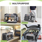 Morpilot 24-inch Portable Collapsible Dog Crate: Travel Dog Crate Soft-Sided for Small Dogs up to 27lbs, with Foldable Bowl, Shoulder Strap & Storage Pockets, Grey