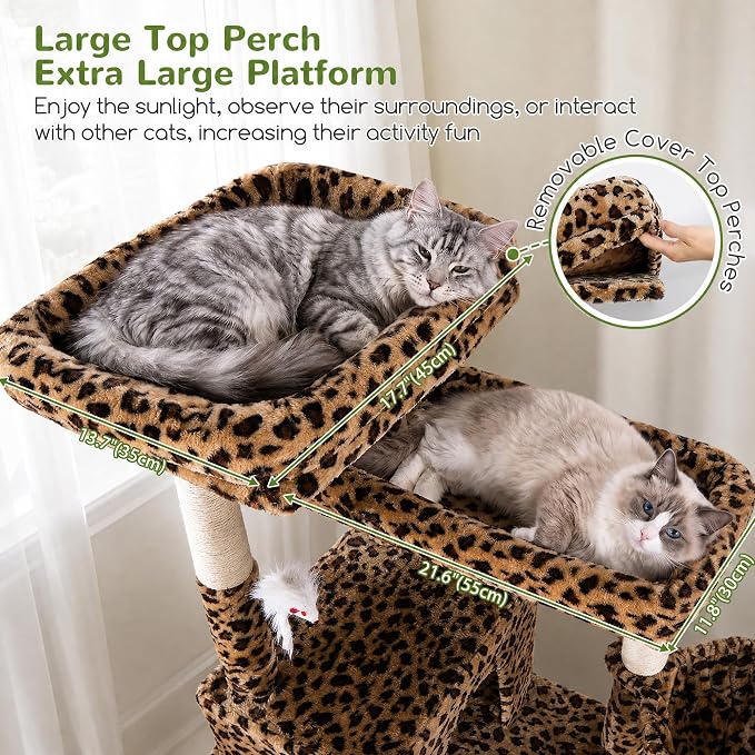 Globlazer Heavy Duty Cat Tree, 81 inch Extra Large Cat Tree for Indoor Cats Large Adult, Sturdy Cat Tower with 8 Scratching Post, 2 Cat Condos, 2 Platform, S81C, Leopard Print
