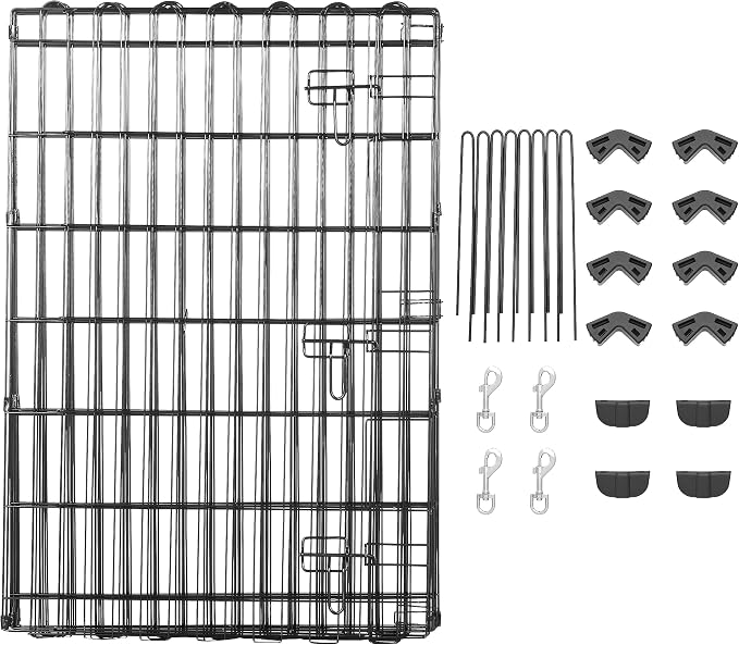 Amazon Basics Foldable Metal Exercise Dog Playpen, Indoor/Outdoor, Single Door, 8 Panels, 36 Inches, Medium, Black