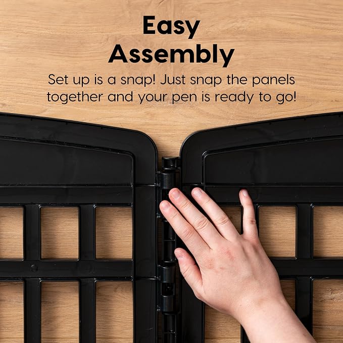 IRIS USA 8-Panel Dog Playpen, Pet Enclosure, Black | Pet Containment, Multi-Shape Setup, Flexible Boundary, Custom Pen Configuration, Tool-Free Assembly, Secure Door Latch