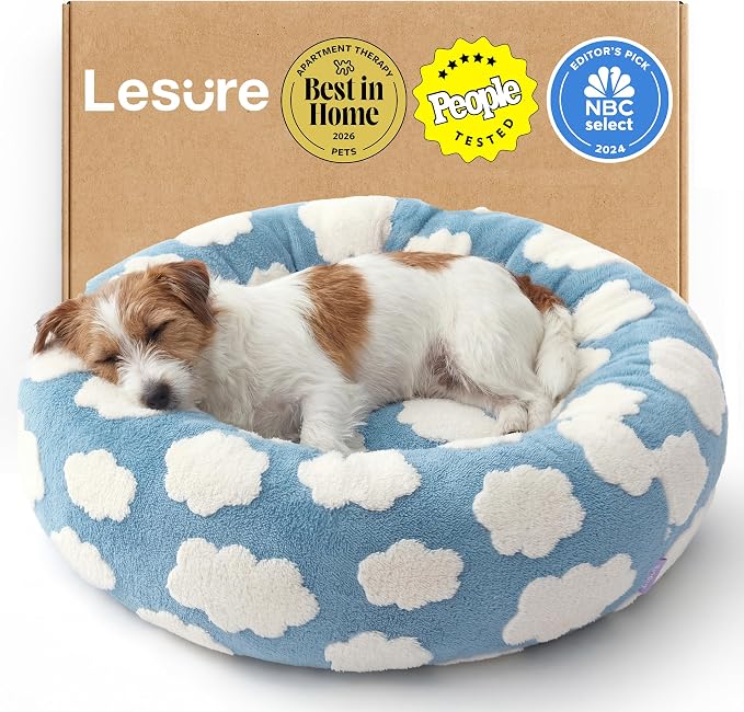 LE SURE Shown on TV Jacquard Donut Cute Small Dog Beds,Blue 27x27x8in | Orthopedic Calming Cat Sofa Indoor,Original Design Pattern,Washable Cover,Home Decor as Gift for Pet,Anti Slip Bottom