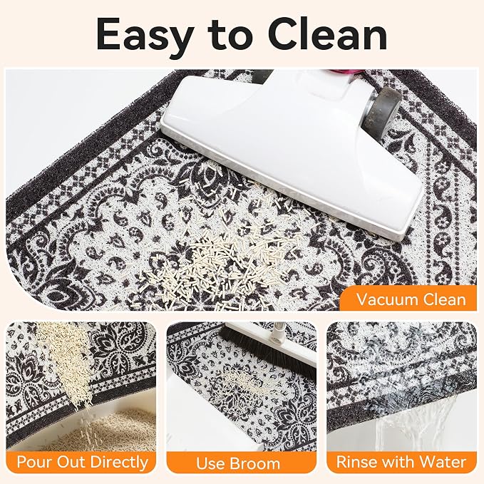 Cat Litter Mat,40"x30" High-Density PVC Cat Litters Trapping Mat, Waterproof & Non-Slip Backing, Litter Box Catcher, Soft on Kitty Paws, Easy Washable Pet Supplies Black