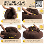 PetJett Calming Dog Bed for Small Dogs – 23" Donut Dog Beds, Anti-Slip & Washable Fluffy Plush Faux Fur Pet Bed, Anti-Anxiety Premium Comfort Round Puppy Bed, Fits Dogs up to 25 lbs – Brown