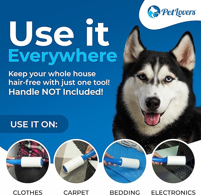 PetLovers Extra Sticky Lint Roller 6 Pack of Refills Only - No Handle Included - 90 Sheets Per Refill 540 Sheets Total
