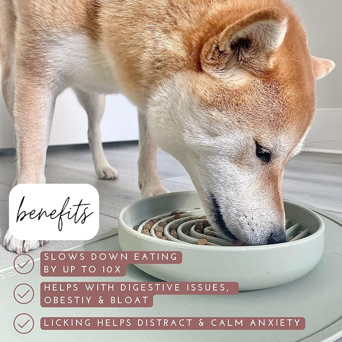 Slow Feeder Dog Bowls - Medium Size Silicone Slow Eating Dog Bowl for Puppies & Dogs with Suction Cup -Dishwasher-Safe, Lick Mat Design, Reduces Gulping,for All Breeds,7.5”x1.5”- Tan