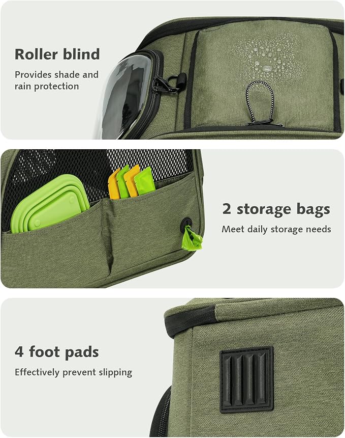 Pecute Cat Carrier with Bubble Window & Sunshade for Dogs Cats, Green XL | Dual bubble windows & top sunshade, 70% more airflow mesh, Impact-resistant stable frame, Locking zippers, Fits up to 20 lbs