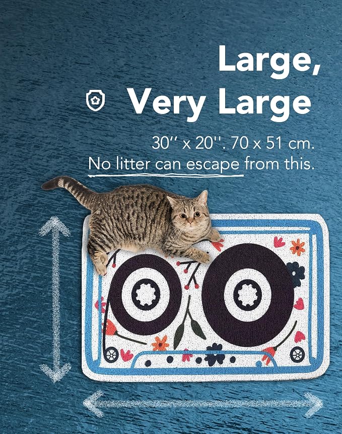 Lukamoo® Cute Cat Litter Mat (30‘’x20’’), Large/L, for Kitty Litter & Cute Cat Litter Box, Litter Trapping Mat (Large (30'' x 20''), Cassette)