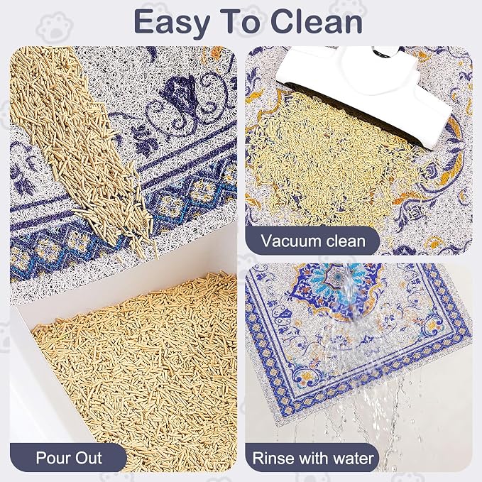 Glittme Cat Litter Mat with Non-Slip Bottom Litter Box Mat 40"x30" Litter Trapping Mat Easy to Clean Washable Cat Food Mat for Kitty,XL