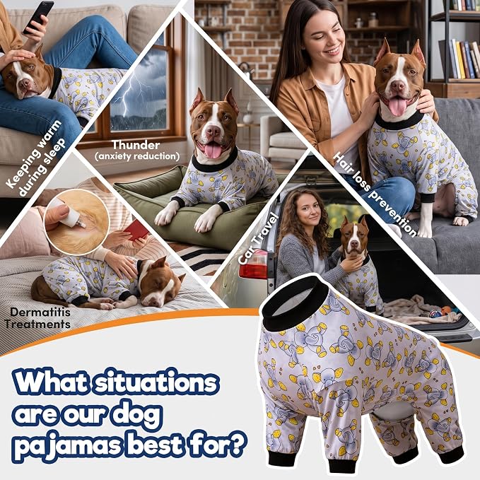 LovinPet Big Dogs Pajamas Clothes, Sleepytime Elephants Print, Post Surgery Dog Shirt, Wound Care Large Dog Onesies, Lightweight Pullover, Full Coverage Large Breed Dog Pjs, Medium