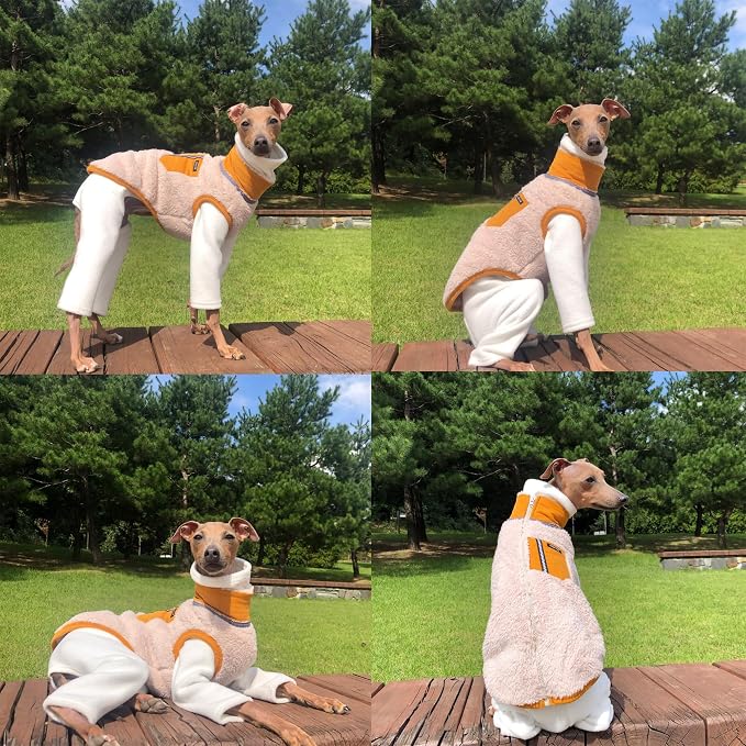 D Doggy Star Italian Greyhound Warm Fleece Zip-up Sweater Jacket Outfit Clothes Whippet for Dog Coat (2XL,Zipup Mustard)