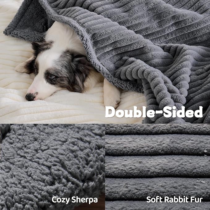 Waterproof Calming Cat Blanket for Indoor Cats, Noiseless Soft Plush Dog Blanket for Pets, 500GSM Thick Faux Fur Pet Throw, Couch Furniture Protector for Puppy, Charcoal Grey, 25x30(Pack of 4)