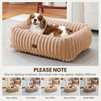 Washable Dog Bed Small Medium Size Dog, Rectangle Orthopedic Pet Bed for Car and Indoor,Fluffy Memory Foam Dog Beds with Anti-Slip Bottom,Camel(25x21x7inchs)
