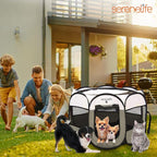 SereneLife ON-The-GO Foldable Portable Pet Tent 8-Panel Playpen for Dog & Cat w/Food/Water Bowl, Mesh, Pet House Indoor & Outdoor, Travel & Camping Pet Kennel Exercise Puppy Playground (Grey - Medium)