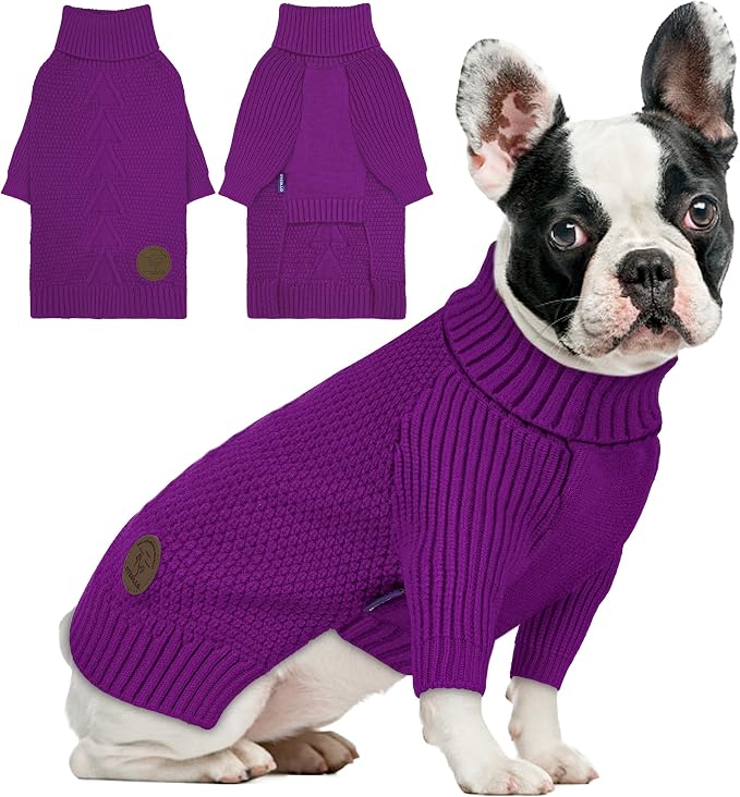 cyeollo Dog Sweater Long Sleeve Knitted Turtleneck Pullover Warm Clothes | Ultra Soft Warm Knit, Full Coverage, 4-Way Stretch for Easy Movement, Easy On & Off, Winter Daily Wear for Small Dogs