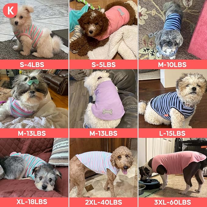 KYEESE 2Pack Dog Shirt, Soft Striped Dogs T Shirts, Lightweight Pet Tank Top, Sleeveless Dog Shirt for Small Dogs, Stretchy Comfortable Pet Vest, Purple, XL