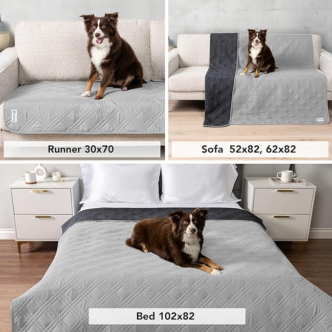 PetAmi Waterproof Couch Cover for Dog Bed Sofa Blanket, 68x82 Light Gray | Leakproof Furniture Protector for Pet Cat, Machine Washable Pee Proof Mat for Chair Car Seat, Durable & Anti Slip Backing