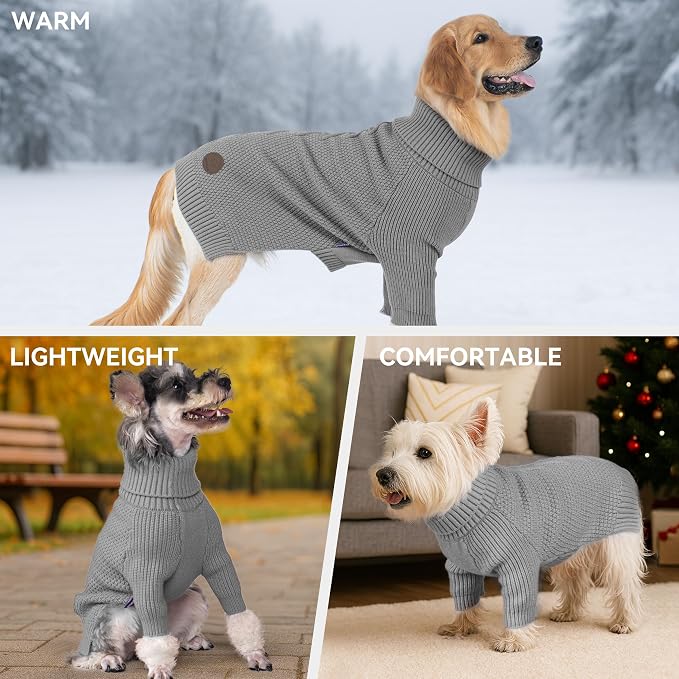 cyeollo Dog Sweater Long Sleeve Knitted Turtleneck Pullover Warm Clothes | Ultra Soft Warm Knit, Full Coverage, 4-Way Stretch for Easy Movement, Easy On & Off, Winter Daily Wear for Small Dogs