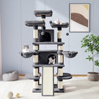 Allewie 68 Inches Cat Tree/House and Towers for Big Feline/Scratching Post/Multi-Level Large Kitty Climbing Tree with Condo/Smokey Grey