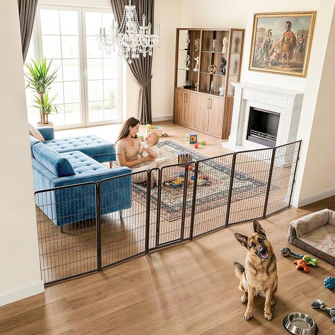 FXW Dog Gate, Extra Wide Adjustable for Openings Up to 165", 45" H | Flexible Space Control, Easy Walk-Through Access, 5 Panels + 1 Gate, For Large Dogs, Garage Use