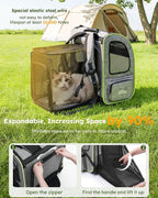 pecute XL Cat Backpack Expandable, Cat Carrier Backpack Acrylic Window | Durable Oxford Cloth, Lockable Zipper,Use for Pet Under 15 lbs to Travel