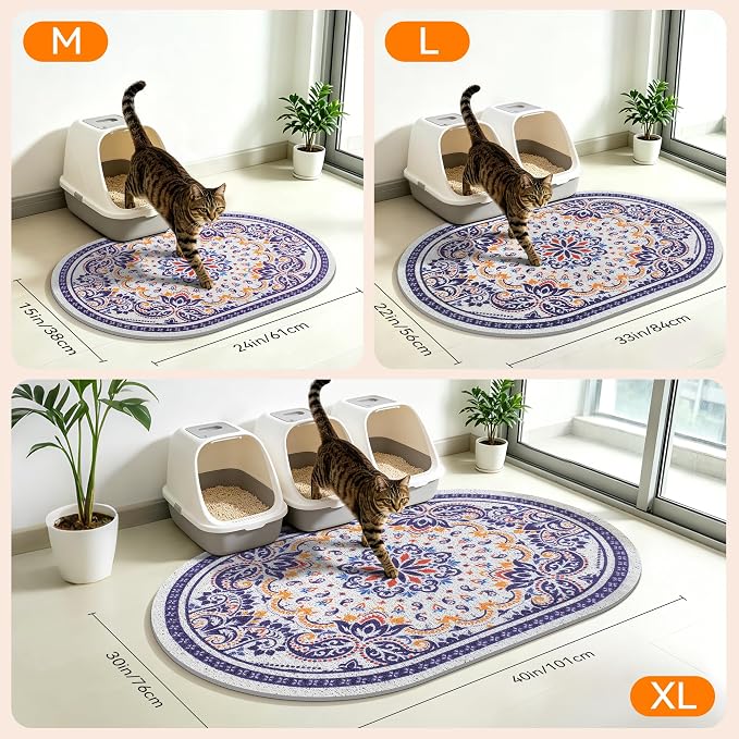 Cat Litter Mat, 33"x22" High Density PVC Litter Rug Trapping Mat, Non-Slip, Waterproof & Urine-Proof Kitty Litters Catcher Mats, Keep Floor Clean, Soft on Kitten Paws, Cat Essentials Blue