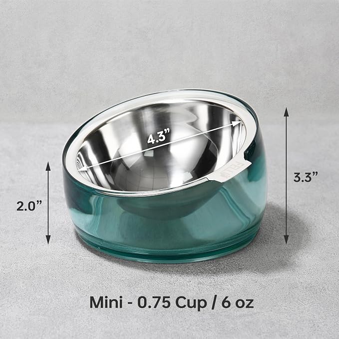 Felli Oblik 15° Tilted Small Animal Bowls for Pet Food & Water 6 oz Stainless Steel Dish Removable, Slanted Metal Plate Feeder for Kitten Puppy Rabbit Bunny Guinchilla Pig (0.75 Cups, Classic)