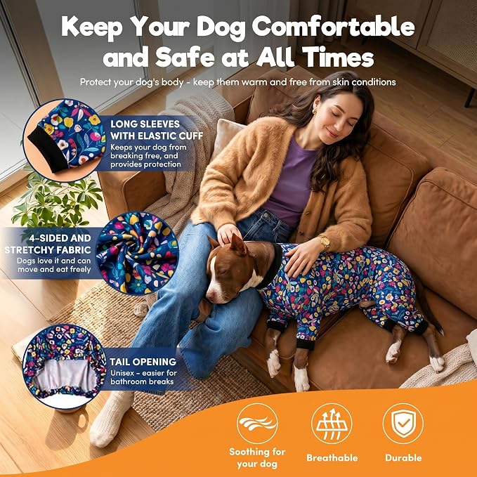 LovinPet Dog Pajamas Apparel for Giant Dogs, Pitbull Clothes, Stretch Knit, Hawaiian Flowers Print, Big Dogs Pullover Onesie, Pajamas for Pitbulls, Pitbull Onesie, Full Coverage Big Dog Pjs, 2XL