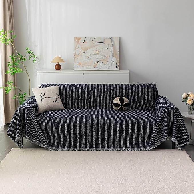 MYSKY HOME Couch Covers for 3 Cushion Couch Sofa, Sectional Couch Cover L Shape Chenille Couch Cushion Covers for Pets, Furniture Protector Cover for Dogs, Kids, 91"X150", Navy