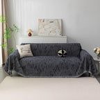 MYSKY HOME Couch Covers for 2 Cushion Couch Sectional Sofa, L Shape Sofa Protector Navy Chenille Couch Cover, Sofa Covers Washable Blanket with Tassel Pet Couch Cushion Cover, 71"X102"