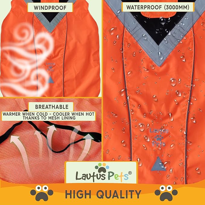 Waterproof Dog Rain Coat, Reflective Safety Strips & Leash Hole – Lightweight Adjustable Jacket for Medium Breeds - XL, Orange