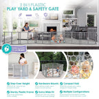 Regalo Safety 192" Plastic 2-in-1 Super Wide Baby Gate & Play Yard | Adjustable Playpen, For Doorways & Open Spaces, For Babies, Toddlers & Pets, Gray, Tested & Trusted for 30 Years