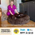 Bedsure SupportMax™ Calming Dog Bed Medium Size Dog Washable Pet Bed,30in | 420GSM Plush Fluffy Faux Fur Donut Round,Thick Supportive,Removable Cover,Anti-Slip,Anti-Anxiety,Up to 45 Lbs,Quiet Gray