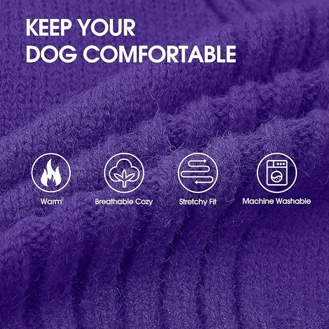 IECOii XL Dog Sweater,Winter Doggy Clothes for Large Dogs Girl Boy,Warm Pullover Soft Dog Sweater Turtleneck,Lightweight & Good Stretch for Active Dogs Like Beagle,Border Collie (Purple,XLarge)