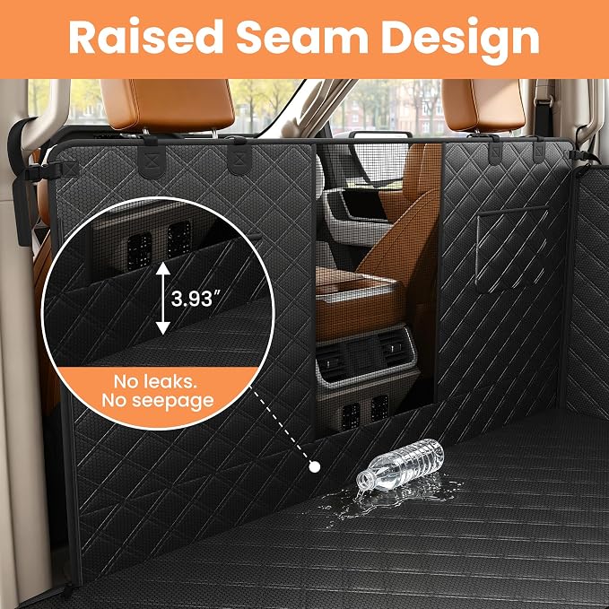 PETICON F150 Floor Cover for Crew Cab Trucks with Fold-Up & Split Seats | Split Zipper, Waterproof & Scratch-Resistant 600D Oxford, Side Door Flaps, Non-slip Base, Protects Interior, Machine Washable