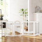 SPIRICH 96-inch Extra Wide 30-inches Tall Dog Gate with Door Walk Through, Freestanding Wire Pet Gate for The House, Doorway, Stairs, Pet Puppy Safety Fence, Support Feet Included (White)