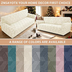 ZNSAYOTX Stretch Couch Covers for 3 Cushion Couch, 1-Piece Sofa Cover Slipcover Pet Friendly, Furniture Protector with Elastic Bottom for Dogs Geometrical Jacquard Fabric (Large, Beige)