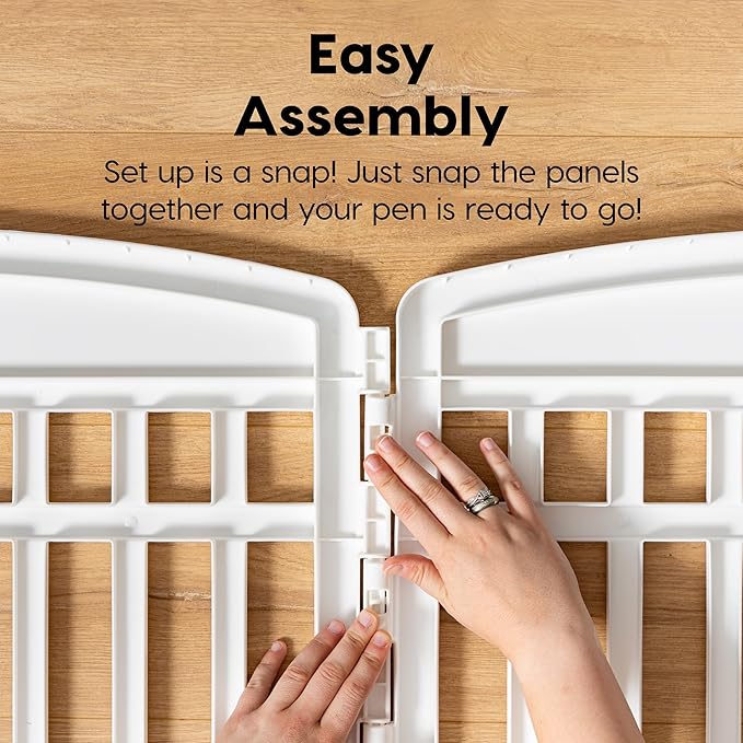 IRIS USA 4-Panel Dog Playpen, Pet Enclosure, White | Puppy Training, Configurable Layout, Multi-Shape Setup, Custom Pen Configuration, Secure Door Latch, Stable Non-Tip Base